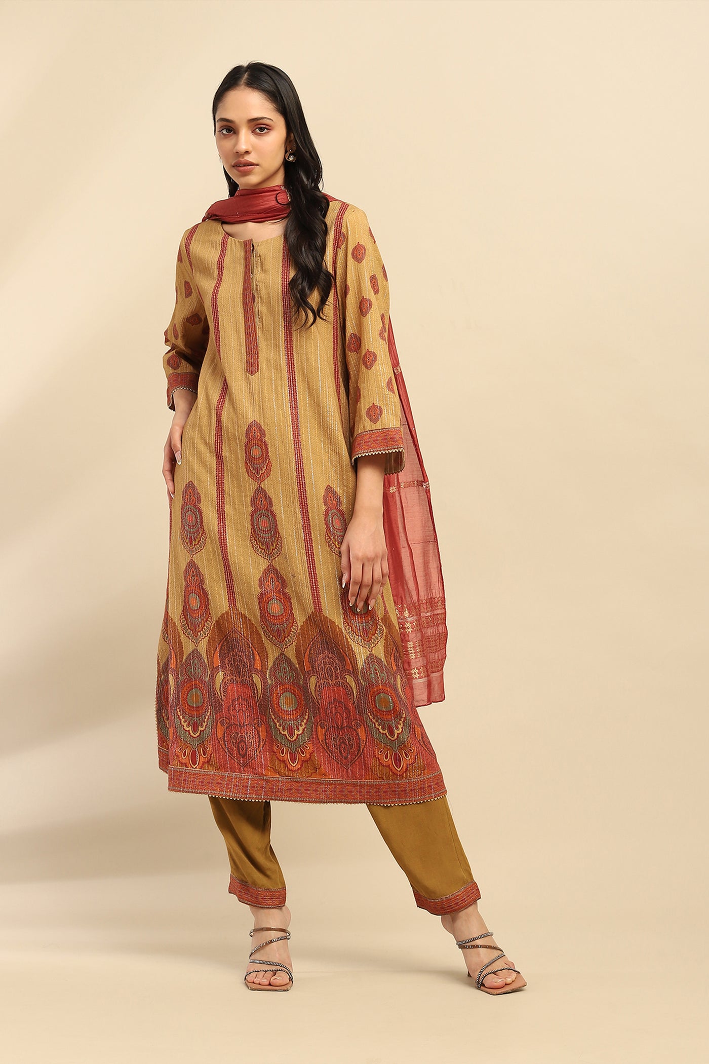 Aarke Ritu Kumar Mustard Shangri–La Kurta With Pant And Dupatta indian designer wear online shopping melange singapore