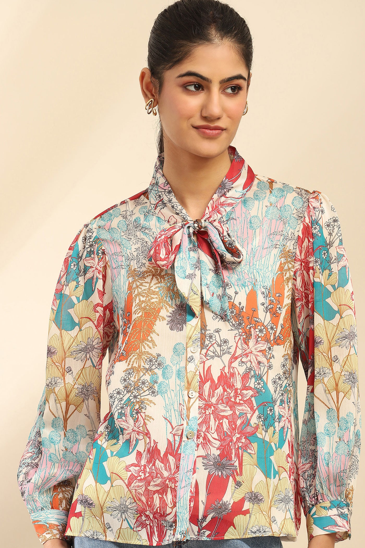 Aarke Ritu Kumar Off White Irises Shirt With Camisole indian designer wear online shopping melange singapore