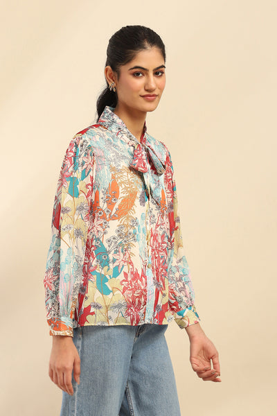 Aarke Ritu Kumar Off White Irises Shirt With Camisole indian designer wear online shopping melange singapore