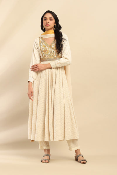 Aarke Ritu Kumar Off White Sadira Anarkali Kurta With Pant And Dupatta indian designer wear online shopping melange singapore