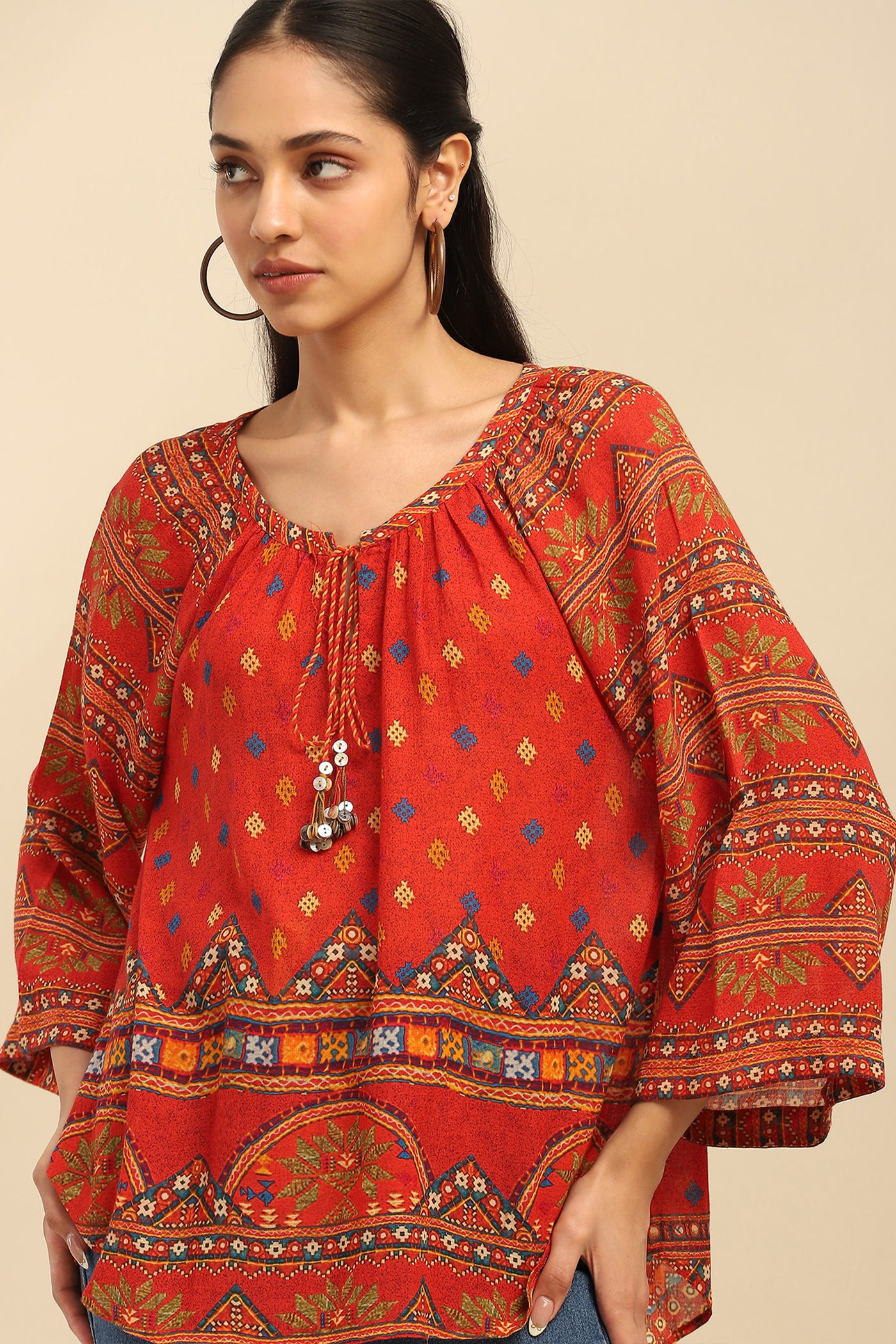 Aarke Ritu Kumar Orange Mirana Peasant Top indian designer wear online shopping melange singapore
