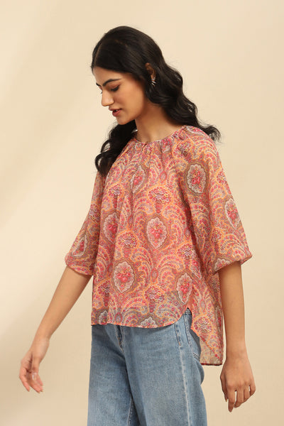 Aarke Ritu Kumar Peach Cassandra Peasant Top With Camisole indian designer wear online shopping melange singapore