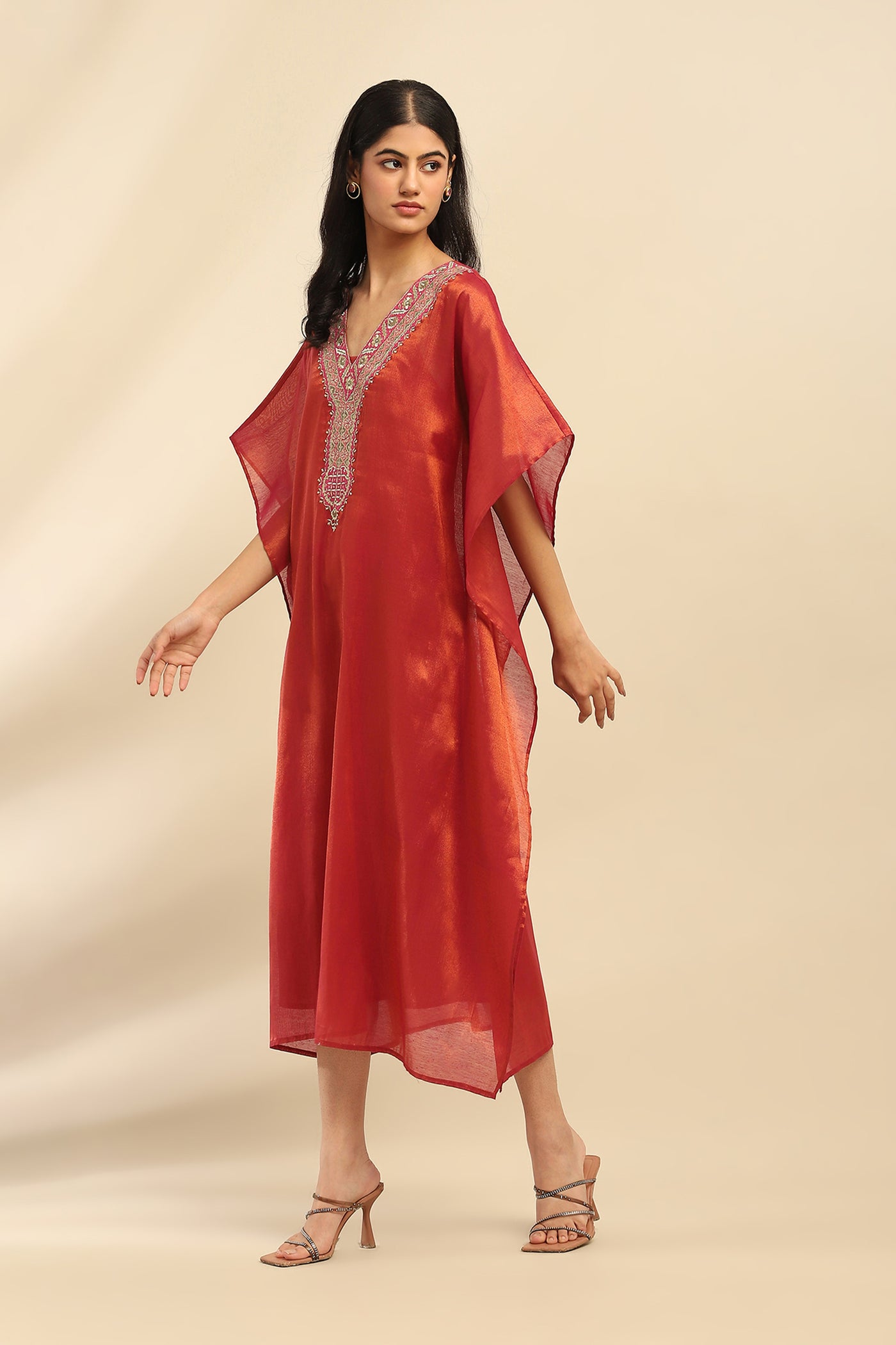 Aarke Ritu Kumar Pink Sitara Kaftan Dress With Camisole indian designer wear online shopping melange singapore