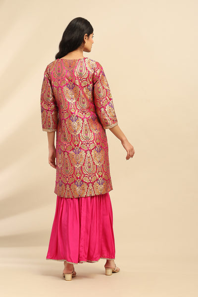 Aarke Ritu Kumar Pink Yasmine Festive Kurta With Palazzo And Dupatta indian designer wear online shopping melange singapore