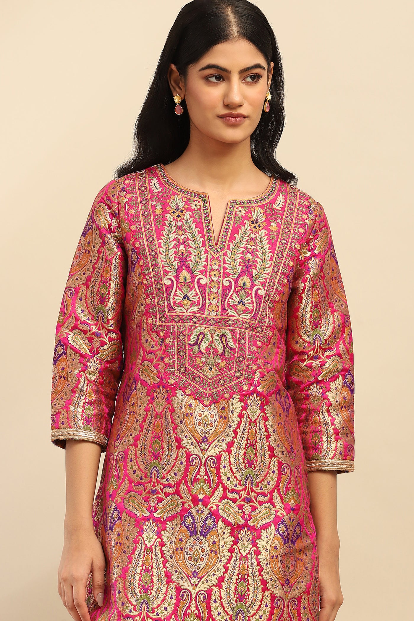 Aarke Ritu Kumar Pink Yasmine Festive Kurta With Palazzo And Dupatta indian designer wear online shopping melange singapore