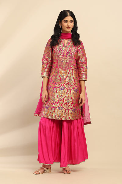 Aarke Ritu Kumar Pink Yasmine Festive Kurta With Palazzo And Dupatta indian designer wear online shopping melange singapore