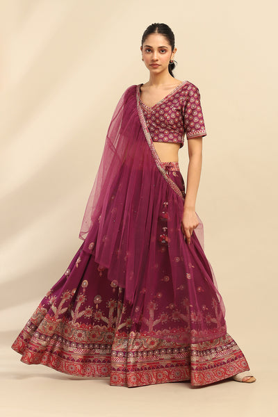 Aarke Ritu Kumar Purple Tanishqa Lehenga With Blouse And Dupatta indian designer wear online shopping melange singapore