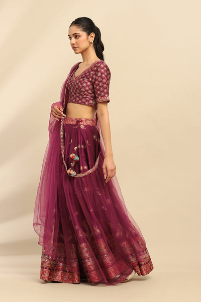 Aarke Ritu Kumar Purple Tanishqa Lehenga With Blouse And Dupatta indian designer wear online shopping melange singapore