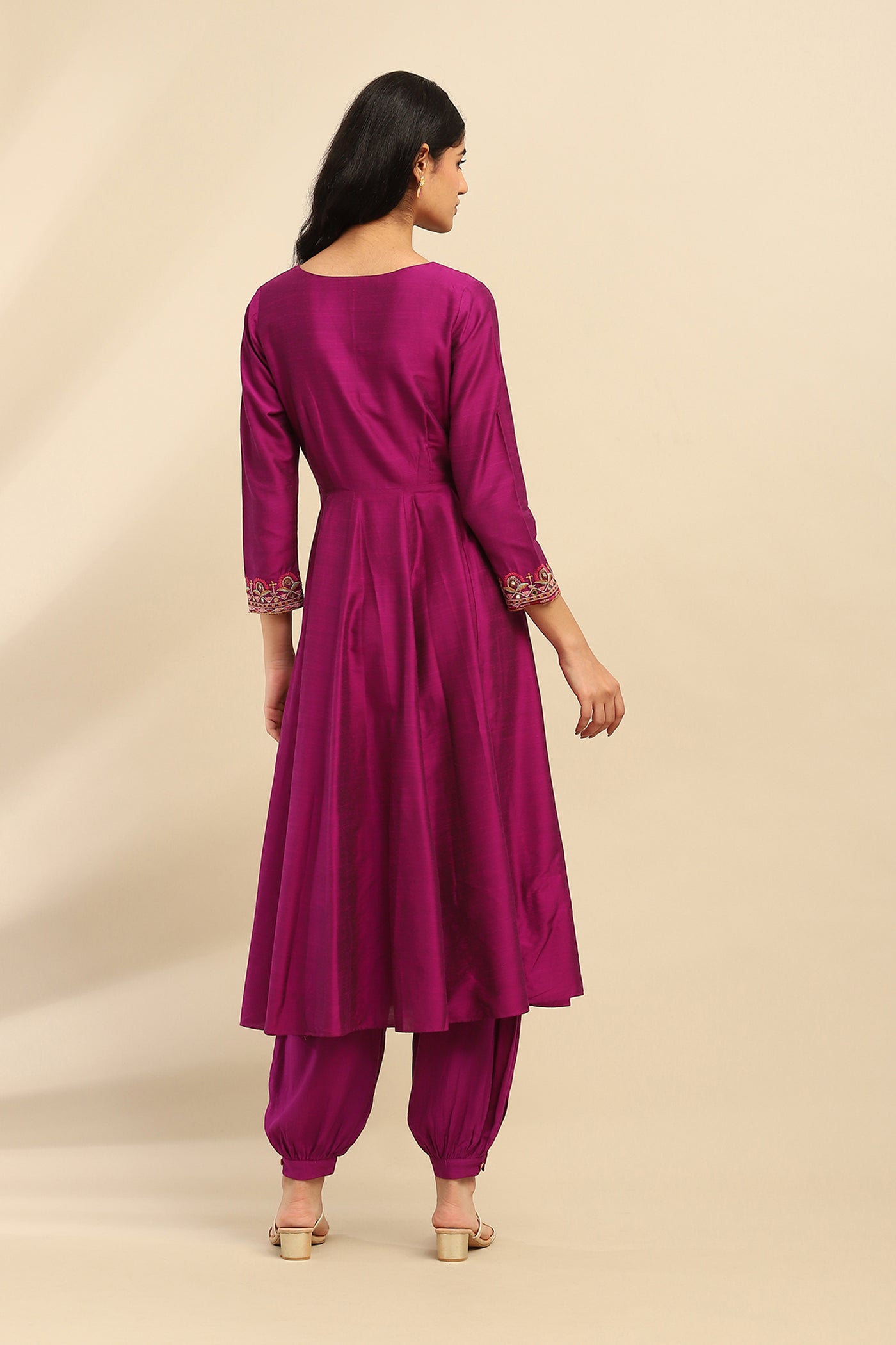 Aarke Ritu Kumar Purple Tanishqa Solid Anarkali Kurta With Pant And Dupatta indian designer wear online shopping melange singapore