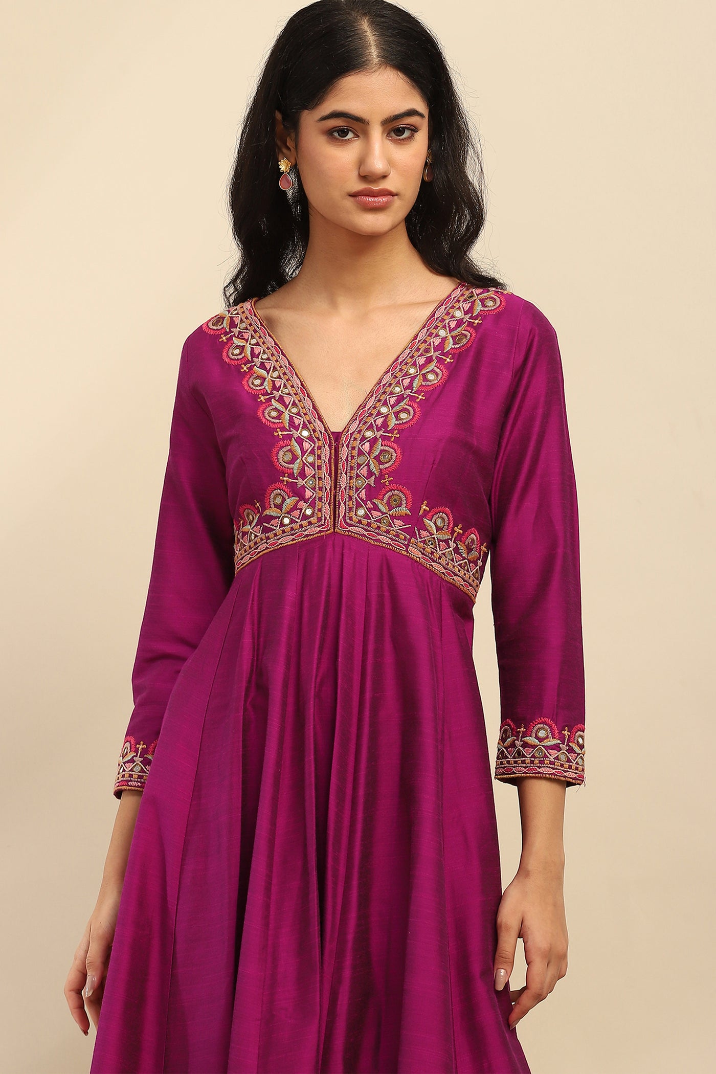 Aarke Ritu Kumar Purple Tanishqa Solid Anarkali Kurta With Pant And Dupatta indian designer wear online shopping melange singapore