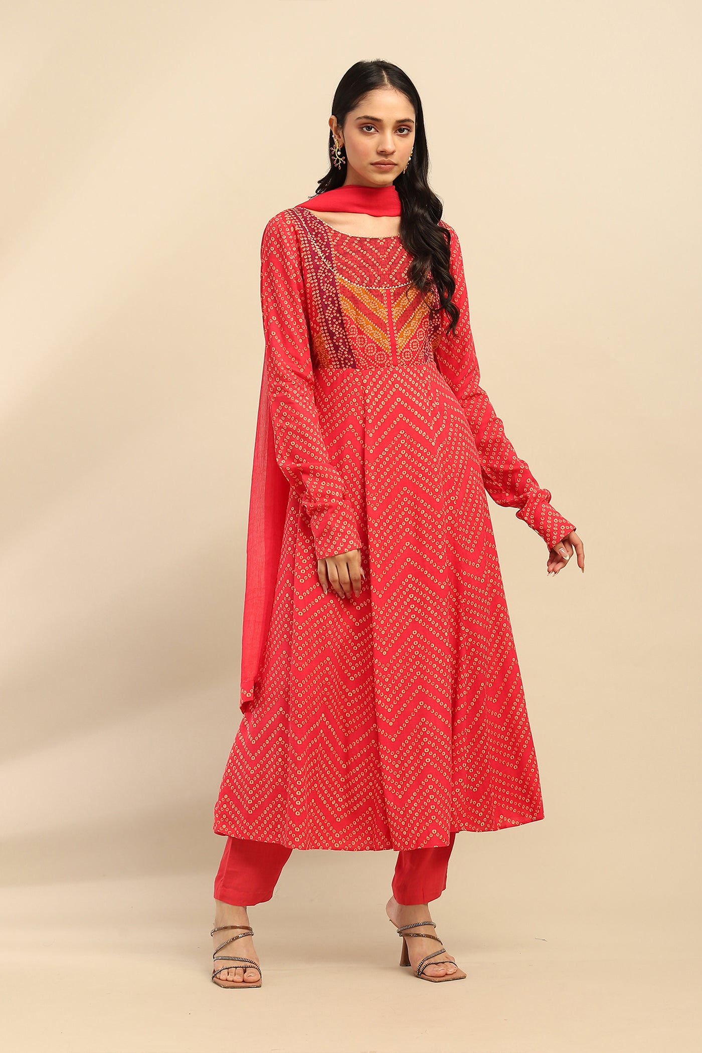 Aarke Ritu Kumar Red Kirti Anarkali Kurta With Pant And Dupatta indian designer wear online shopping melange singapore