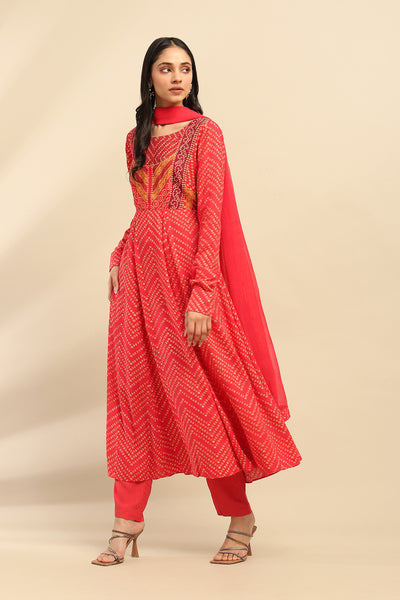 Aarke Ritu Kumar Red Kirti Anarkali Kurta With Pant And Dupatta indian designer wear online shopping melange singapore