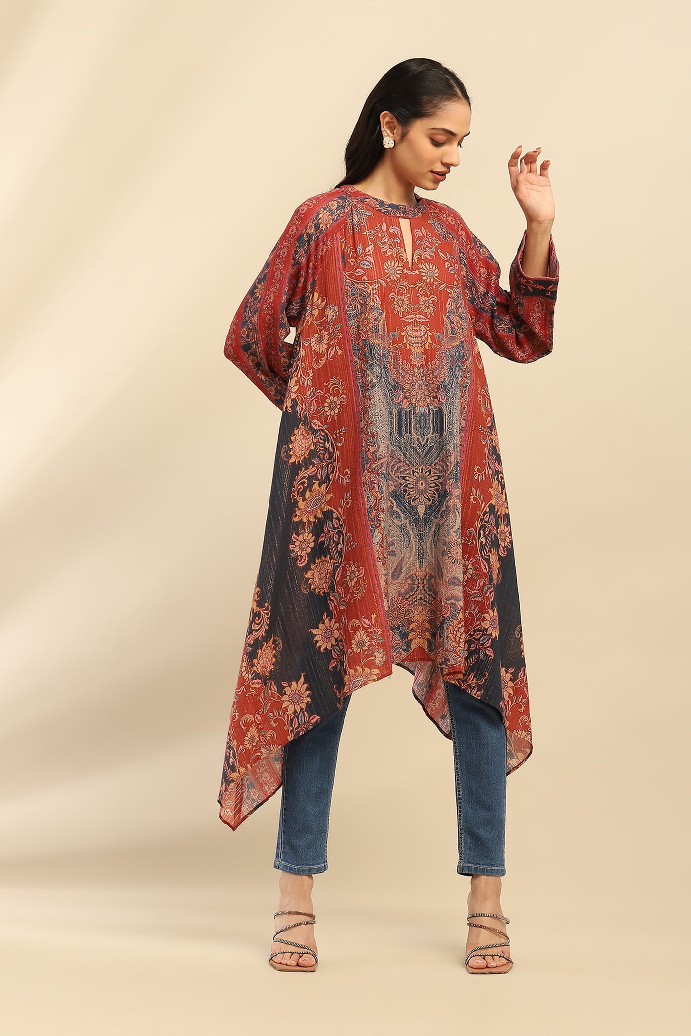 Aarke Ritu Kumar Red Molly Asymmetric Kurta indian designer wear online shopping melange singapore