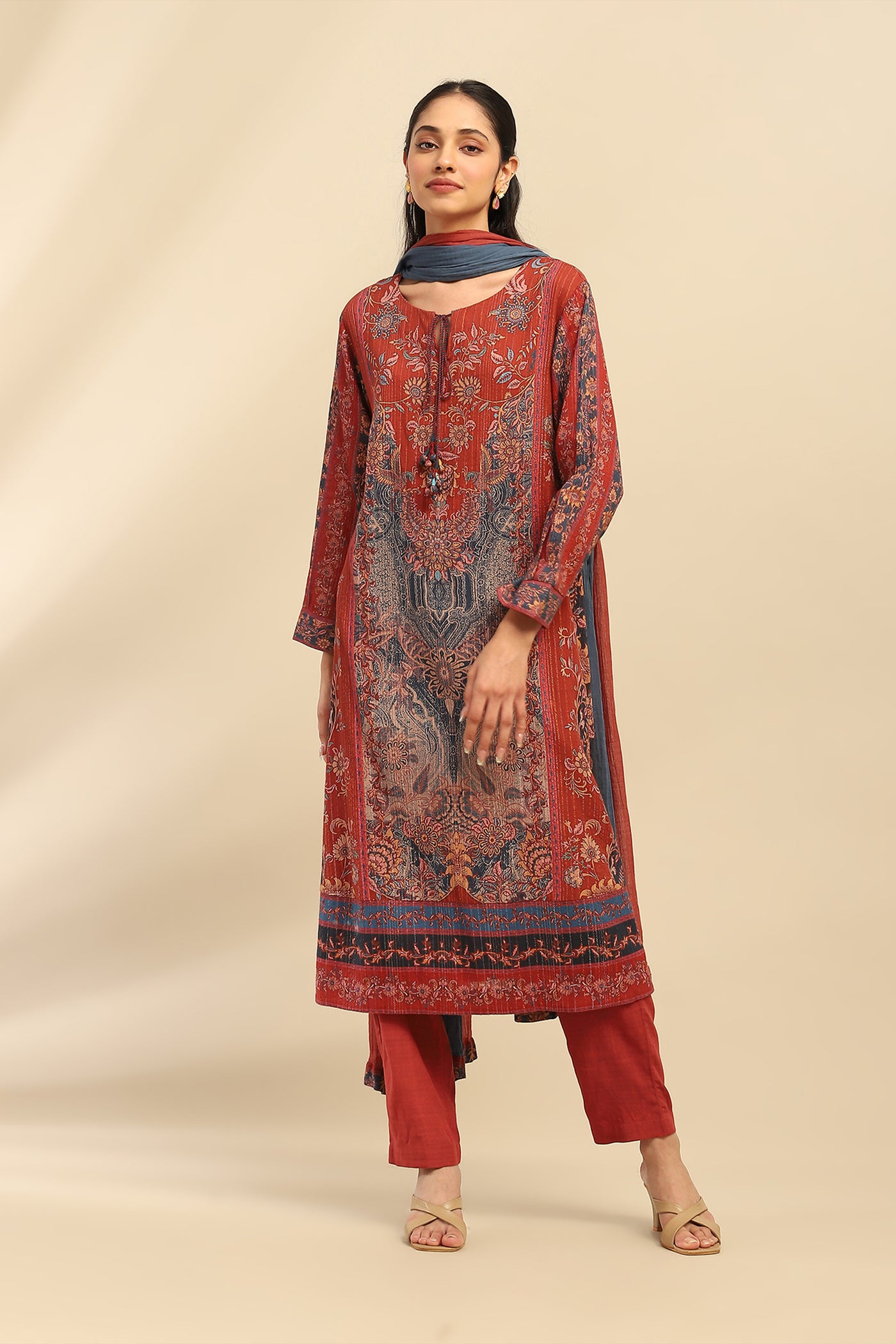 Aarke Ritu Kumar Red Molly Kurta With Pant And Dupatta indian designer wear online shopping melange singapore