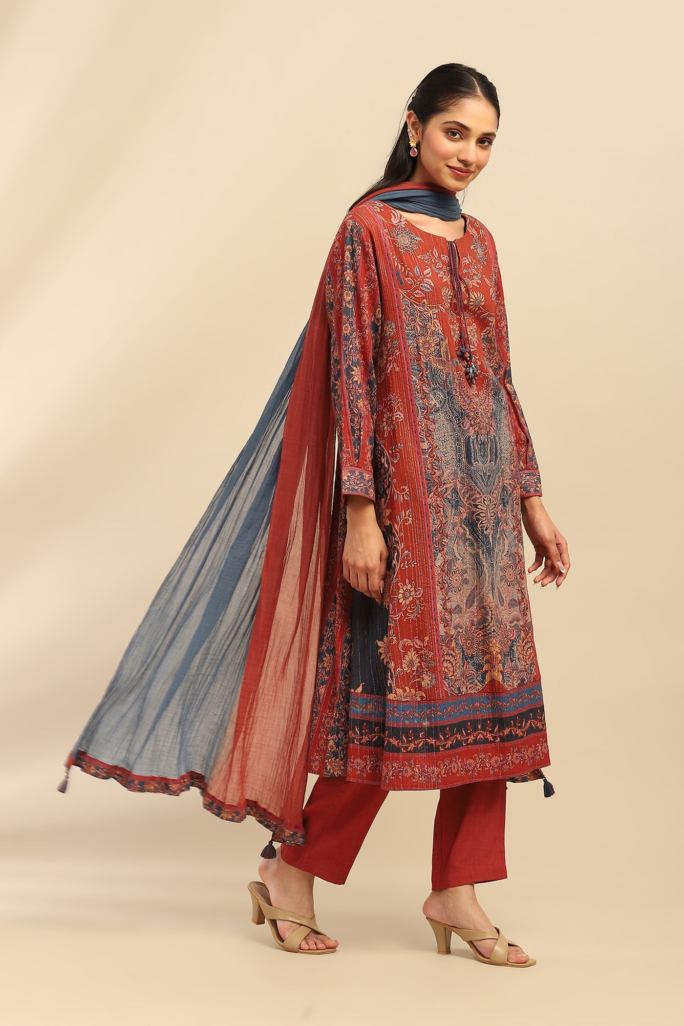 Aarke Ritu Kumar Red Molly Kurta With Pant And Dupatta indian designer wear online shopping melange singapore