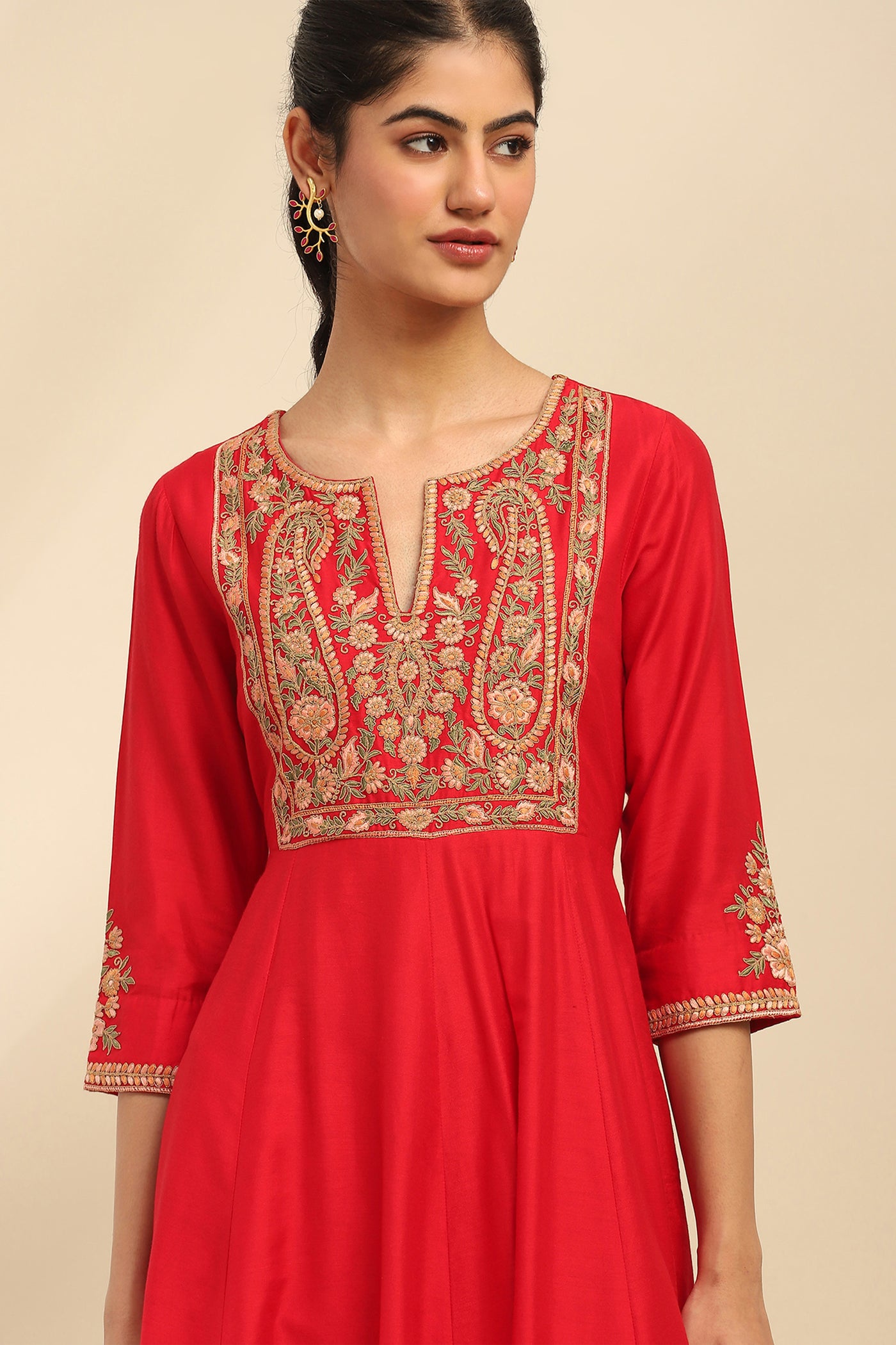 Aarke Ritu Kumar Red Samaira Anarkali Kurta With Churidar And Dupatta indian designer wear online shopping melange singapore
