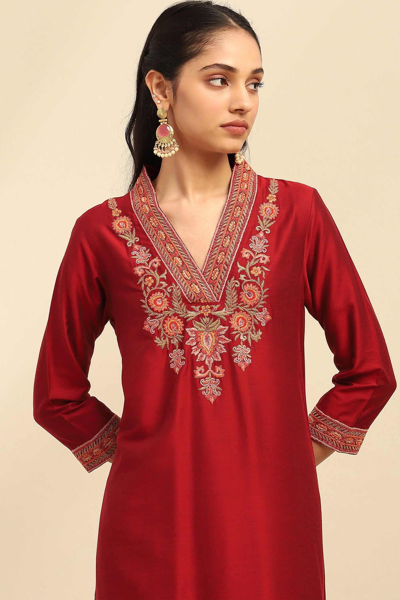 Aarke Ritu Kumar Red Scarlette Kurta With Pant And Dupatta indian designer wear online shopping melange singapore
