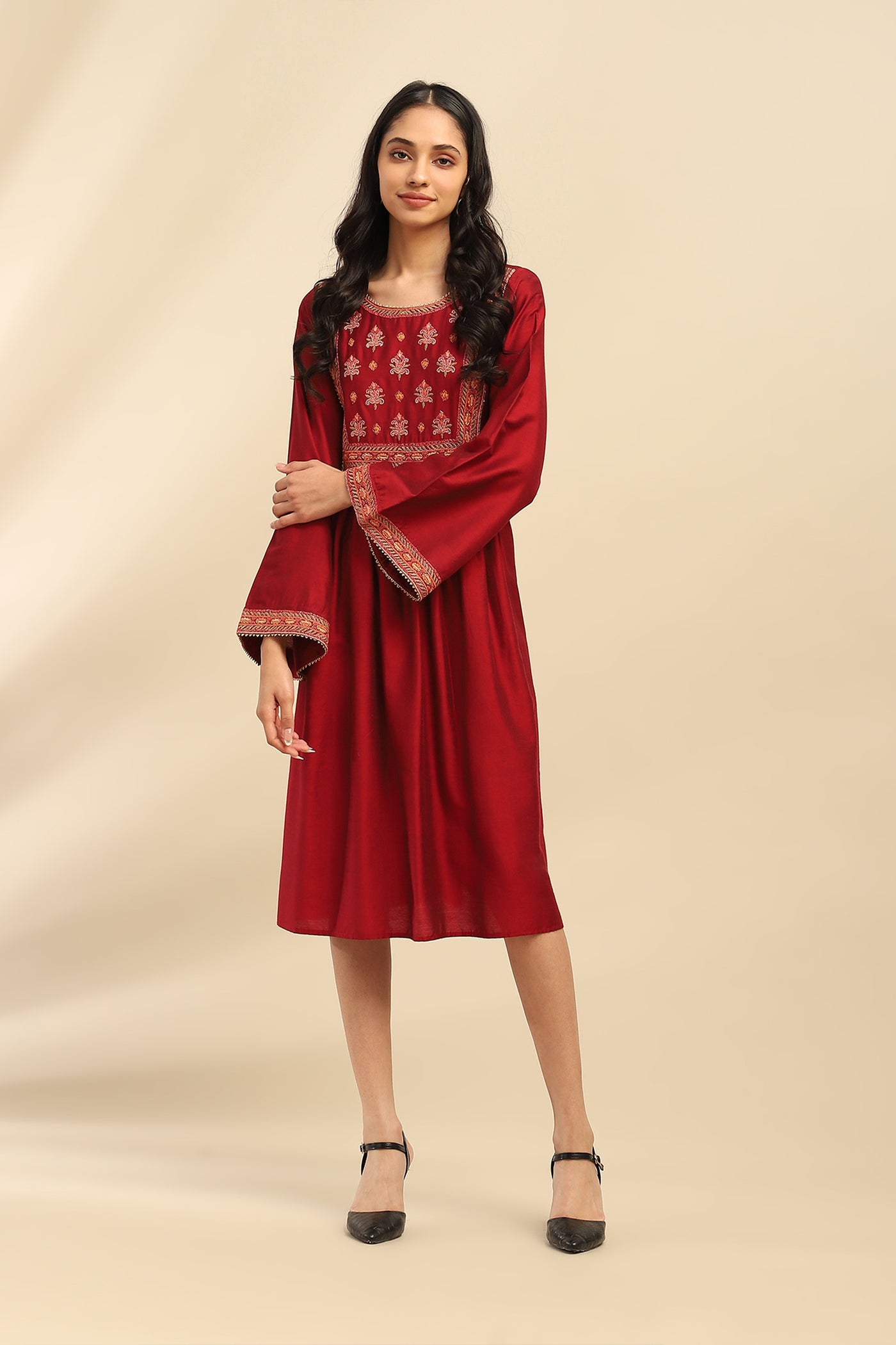 Aarke Ritu Kumar Red Scarlette Midi Dress indian designer wear online shopping melange singapore