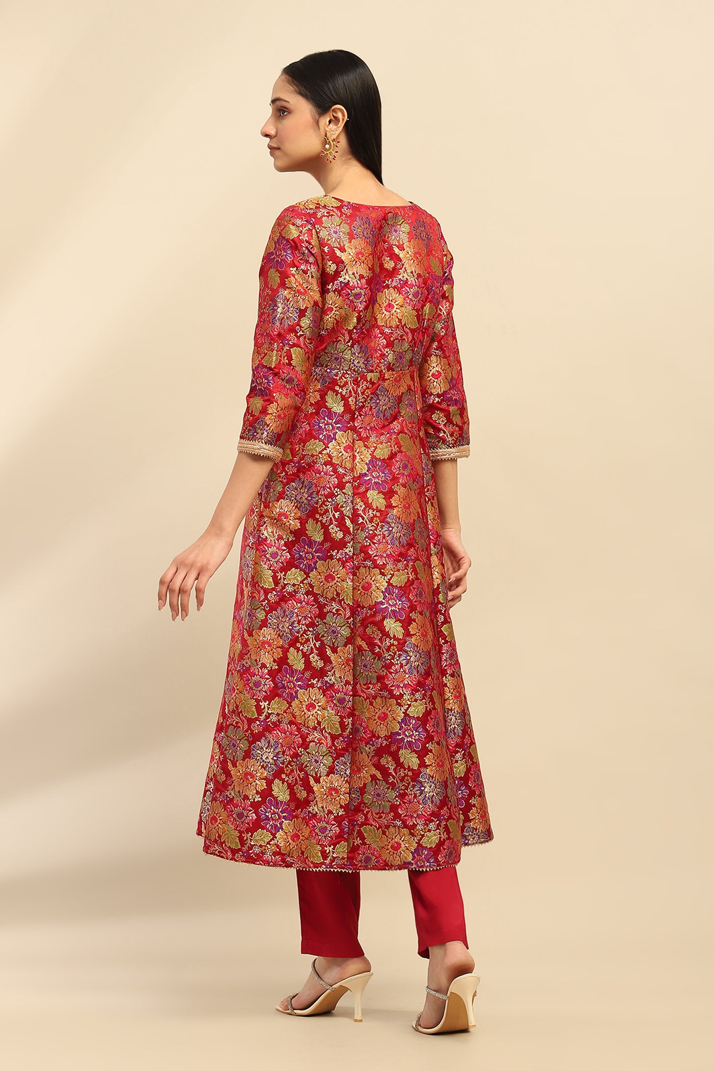 Aarke Ritu Kumar Red Yasmine Festive Kurta With Pant And Dupatta indian designer wear online shopping melange singapore