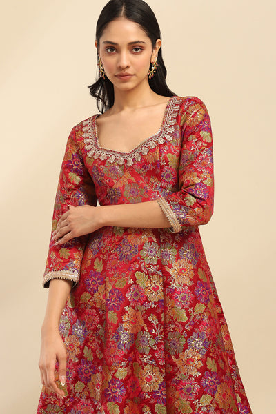 Aarke Ritu Kumar Red Yasmine Festive Kurta With Pant And Dupatta indian designer wear online shopping melange singapore