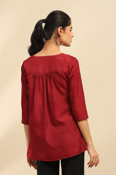 Aarke Ritu Kumar Red Zoya Solid Kurti indian designer wear online shopping melange singapore