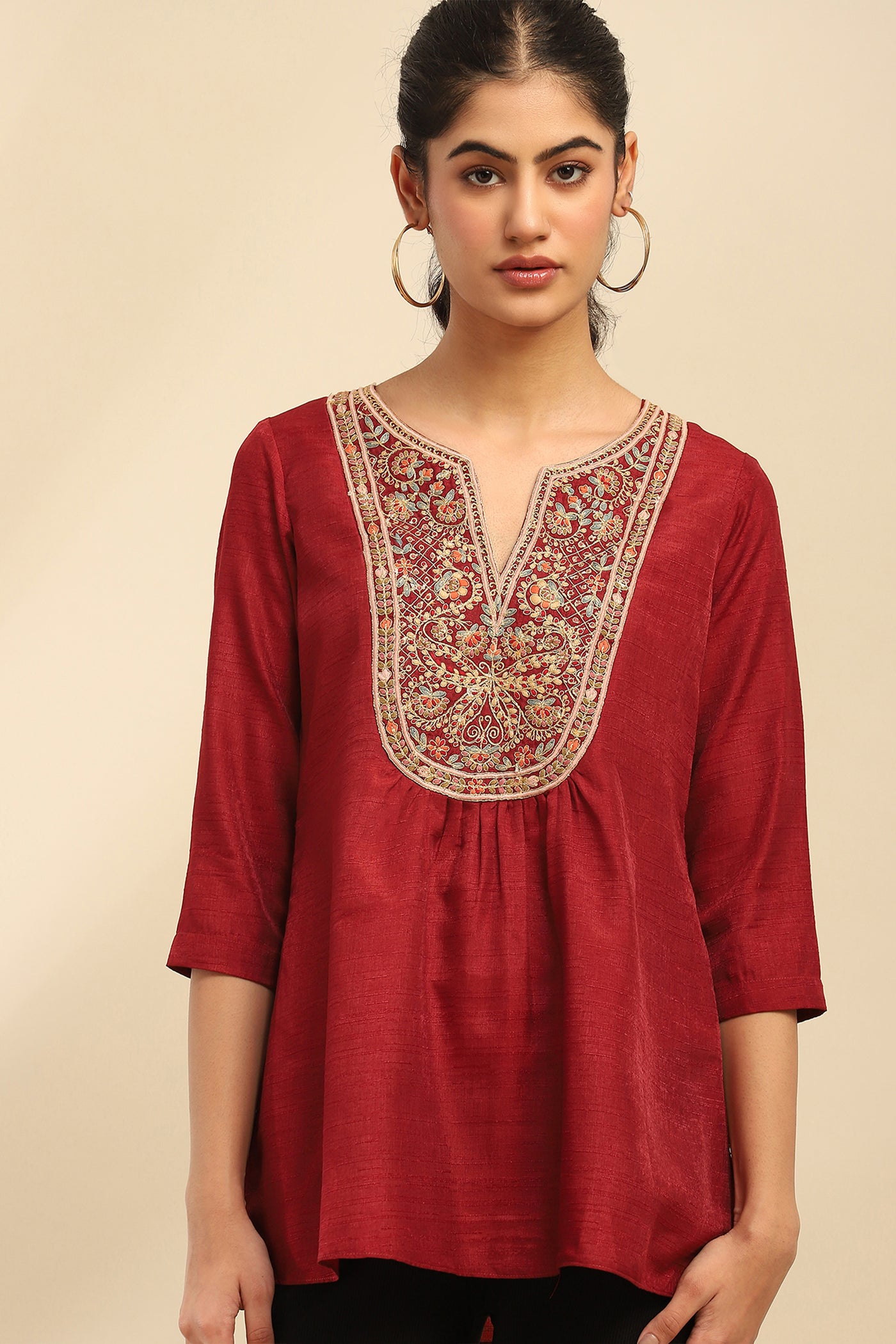 Aarke Ritu Kumar Red Zoya Solid Kurti indian designer wear online shopping melange singapore