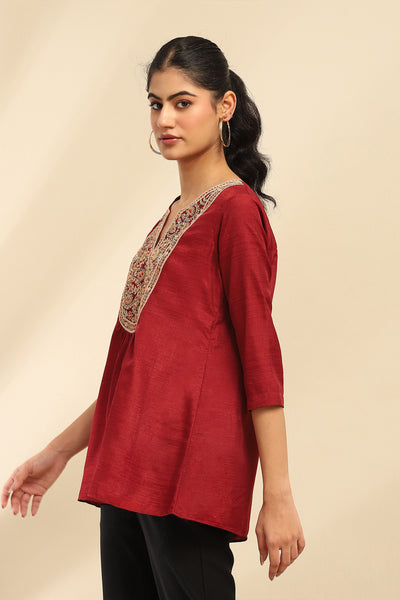 Aarke Ritu Kumar Red Zoya Solid Kurti indian designer wear online shopping melange singapore