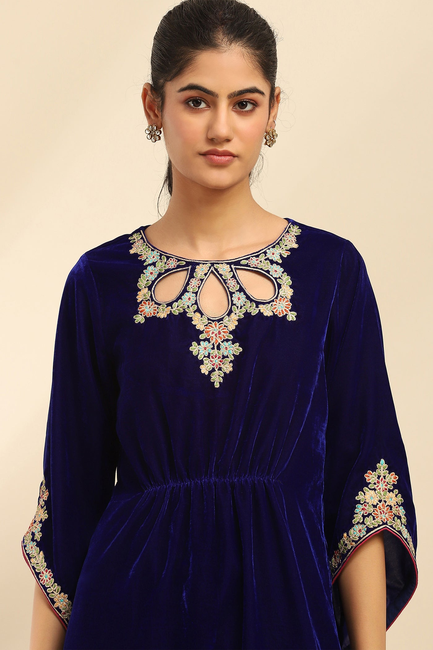 Aarke Ritu Kumar Royal Blue Roobab Velvet Kaftan Dress indian designer wear online shopping melange singapore