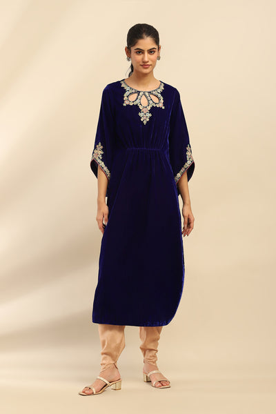 Aarke Ritu Kumar Royal Blue Roobab Velvet Kaftan Dress indian designer wear online shopping melange singapore