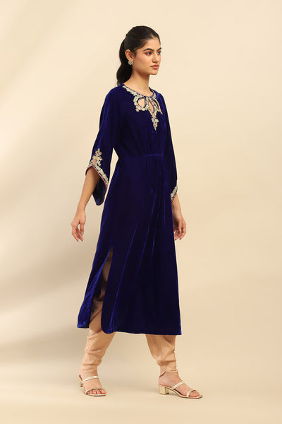 Aarke Ritu Kumar Royal Blue Roobab Velvet Kaftan Dress indian designer wear online shopping melange singapore