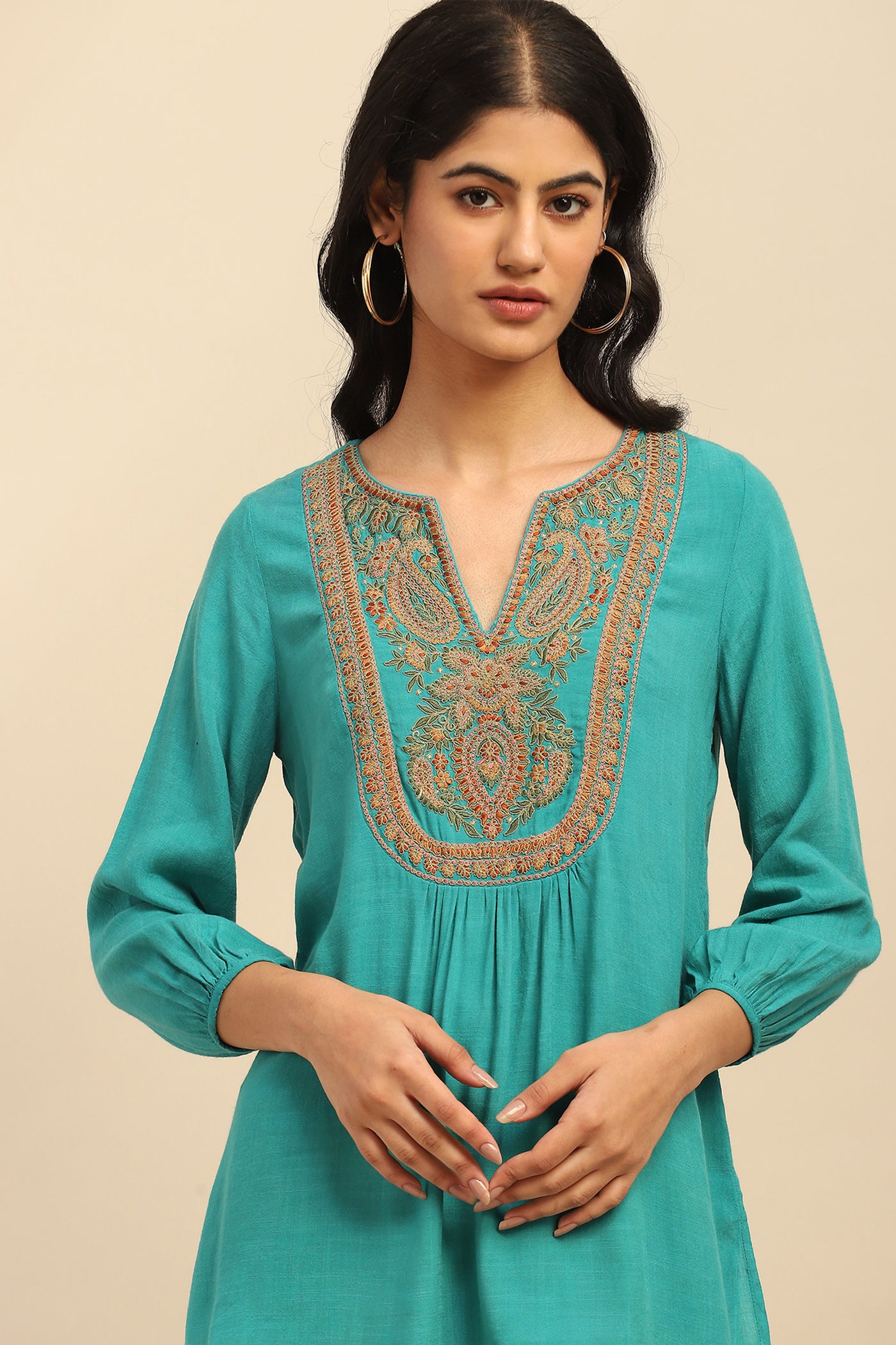 Aarke Ritu Kumar Turquoise Blossoms Kurti indian designer wear online shopping melange singapore