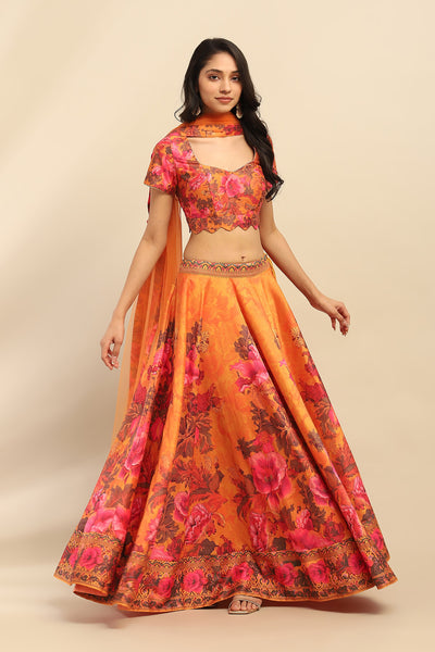 Aarke Ritu Kumar Yellow Flower Bloom Lehenga With Blouse And Dupatta indian designer wear online shopping melange singapore