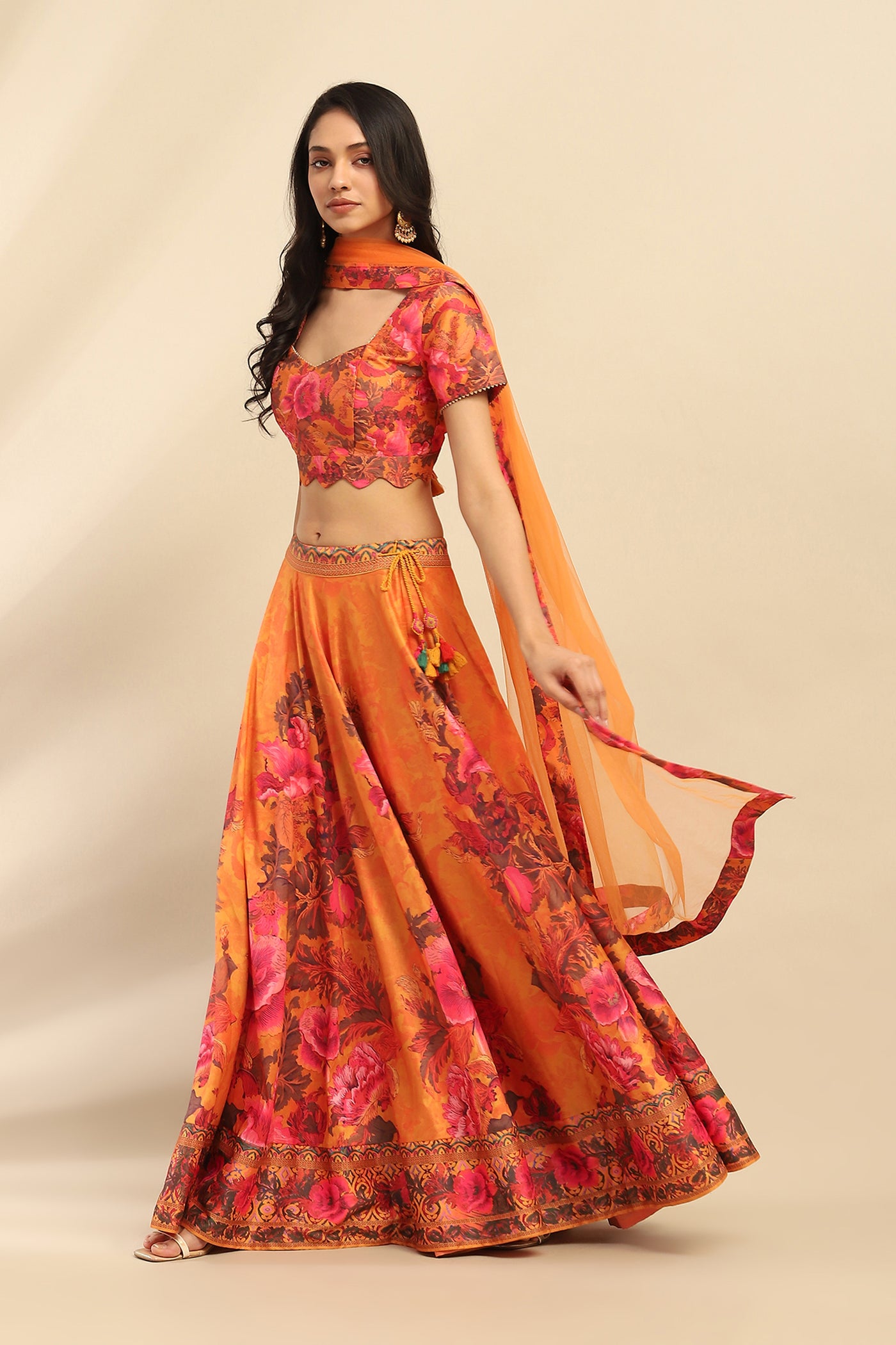 Aarke Ritu Kumar Yellow Flower Bloom Lehenga With Blouse And Dupatta indian designer wear online shopping melange singapore