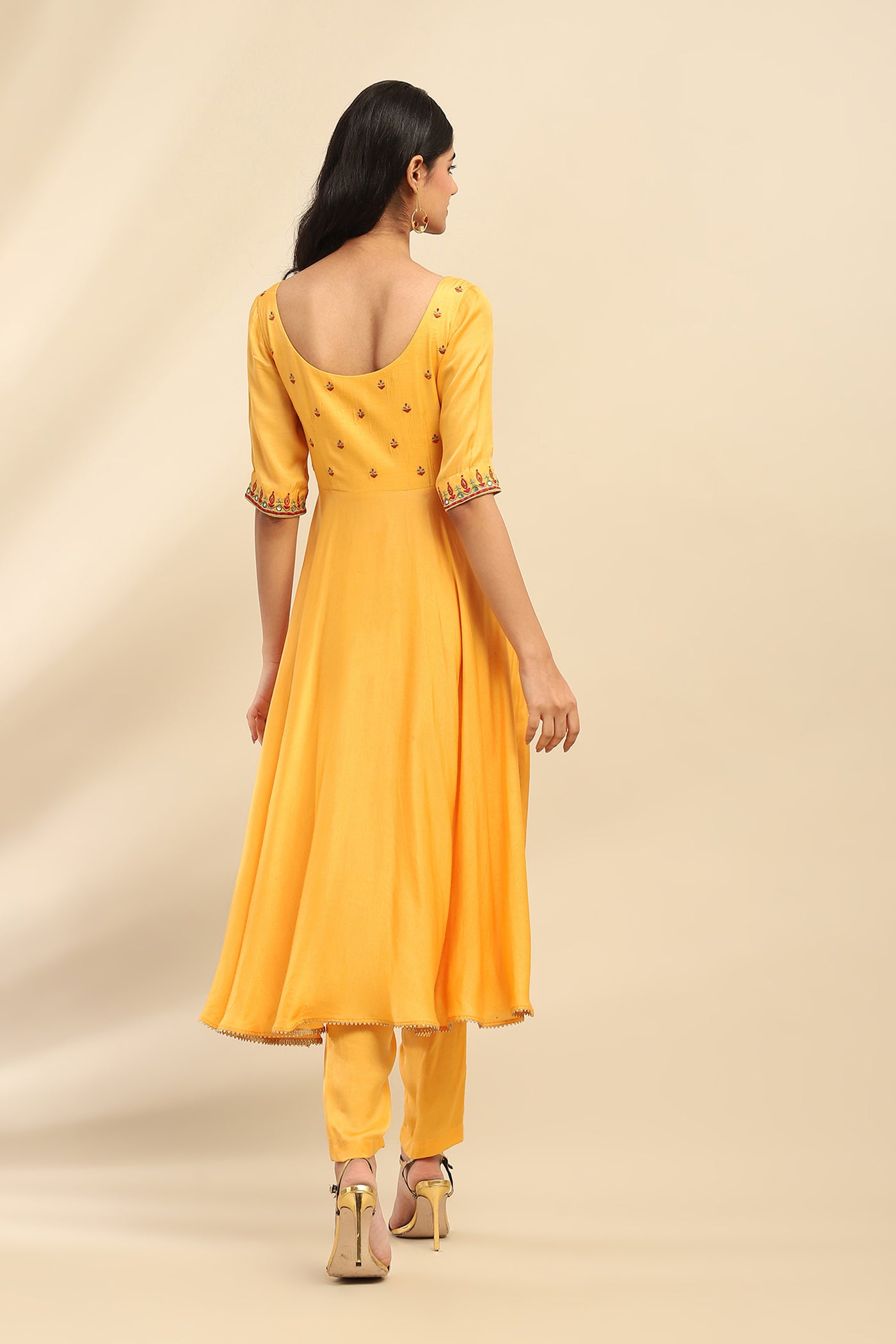 Aarke Ritu Kumar Yellow Tanishqa Solid Anarkali Kurta With Pant And Dupatta indian designer wear online shopping melange singapore