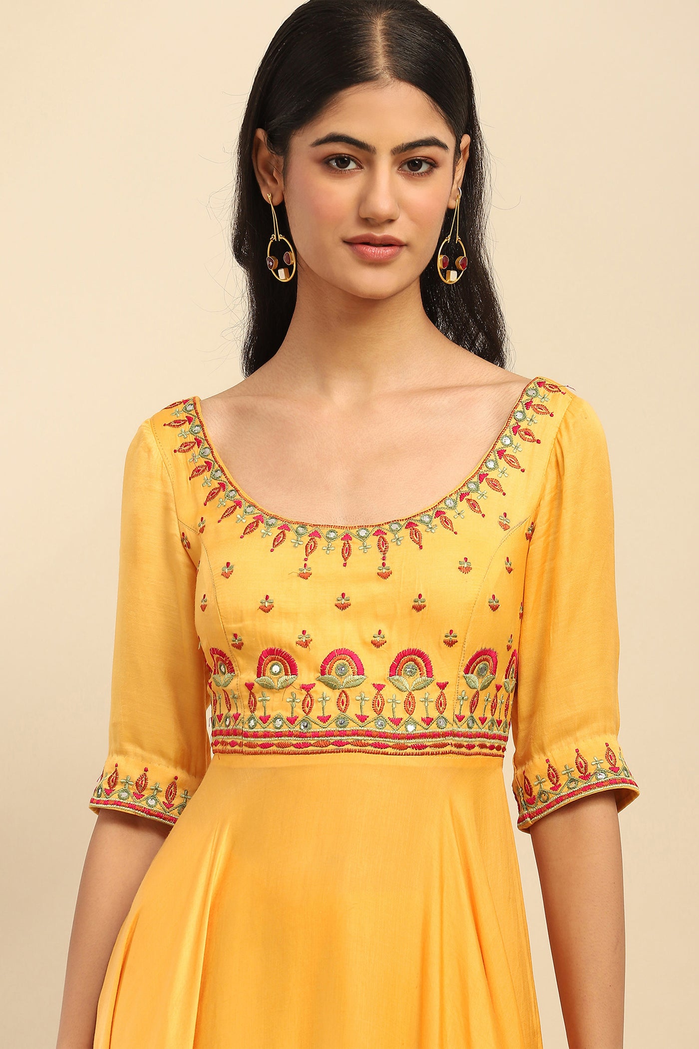 Aarke Ritu Kumar Yellow Tanishqa Solid Anarkali Kurta With Pant And Dupatta indian designer wear online shopping melange singapore