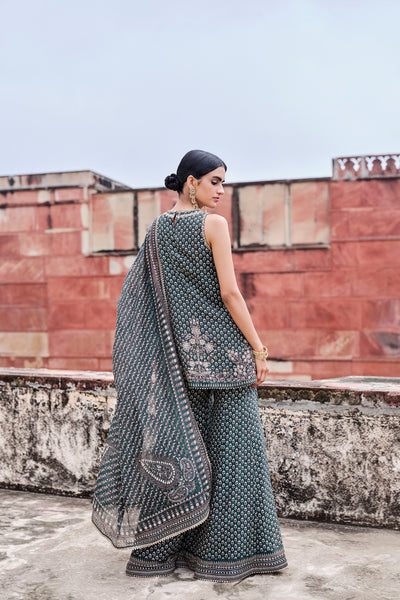 Anita Dongre Abjini Gota Patti Mul Gharara Set Green indian designer wear online shopping melange singapore