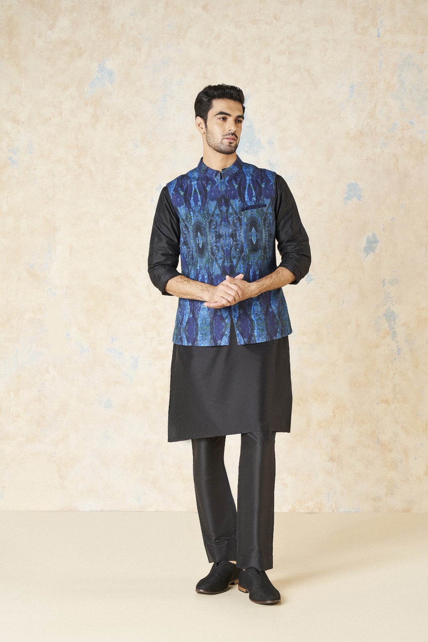 Anita Dongre Adhrit Nehru Jacket Blue indian designer wear online shopping melange singapore