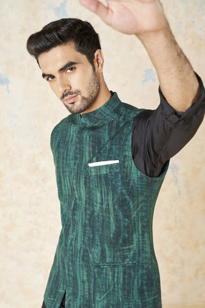 Anita Dongre Adhrit Nehru Jacket Green indian designer wear online shopping melange singapore