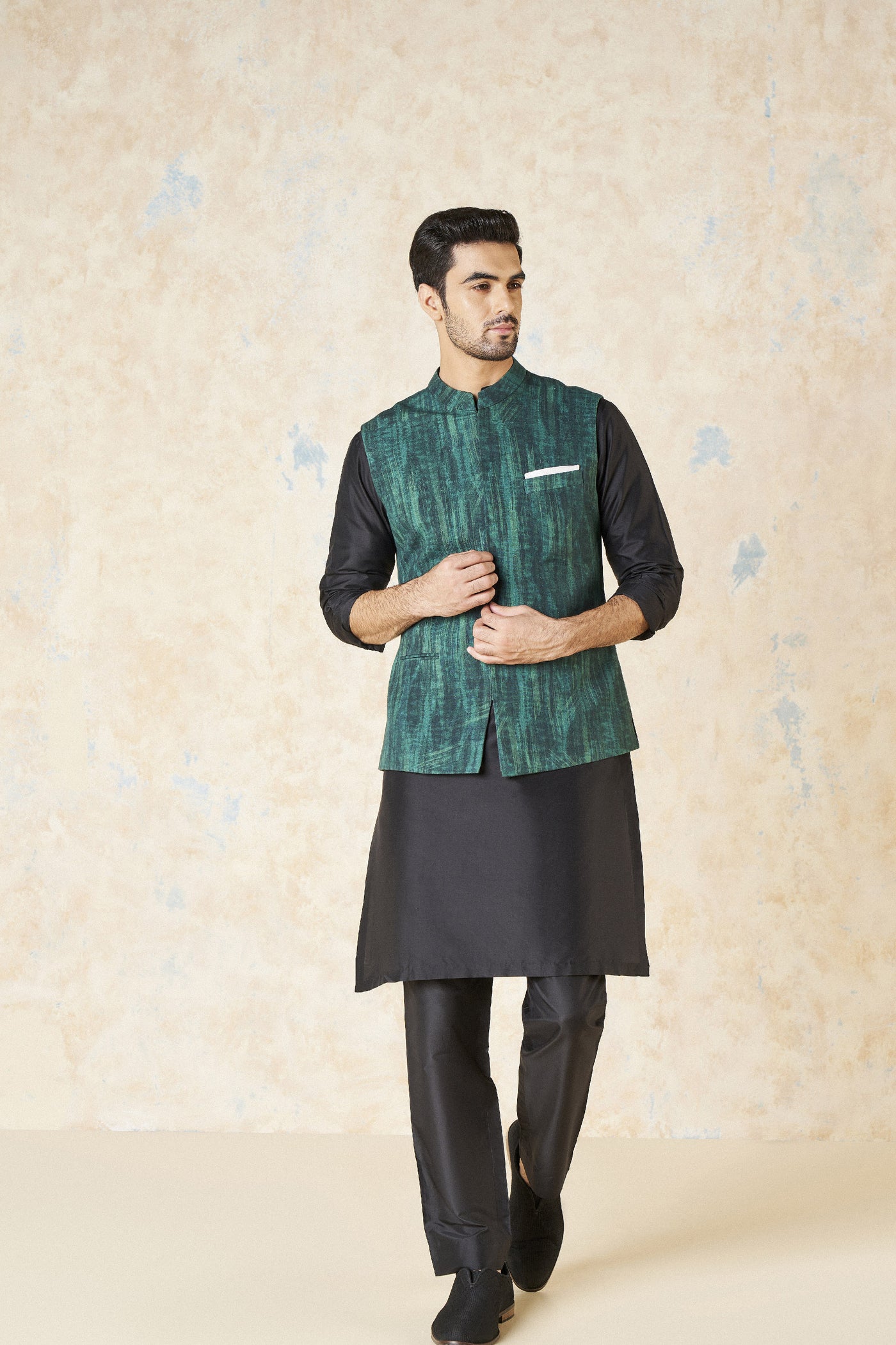 Anita Dongre Adhrit Nehru Jacket Green indian designer wear online shopping melange singapore