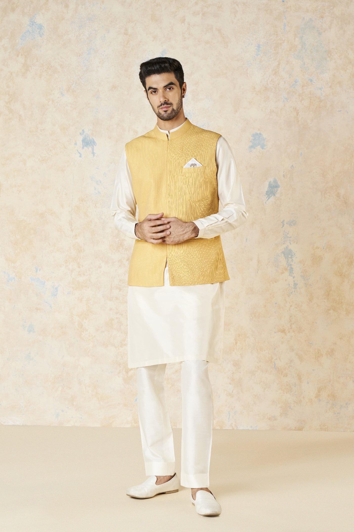 Anita Dongre Akheel Nehru Jacket Mustard indian designer wear online shopping melange singapore