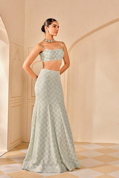 Anita Dongre Alinta Sequin Silk Skirt Set Powder Blue indian designer wear online shopping melange singapore
