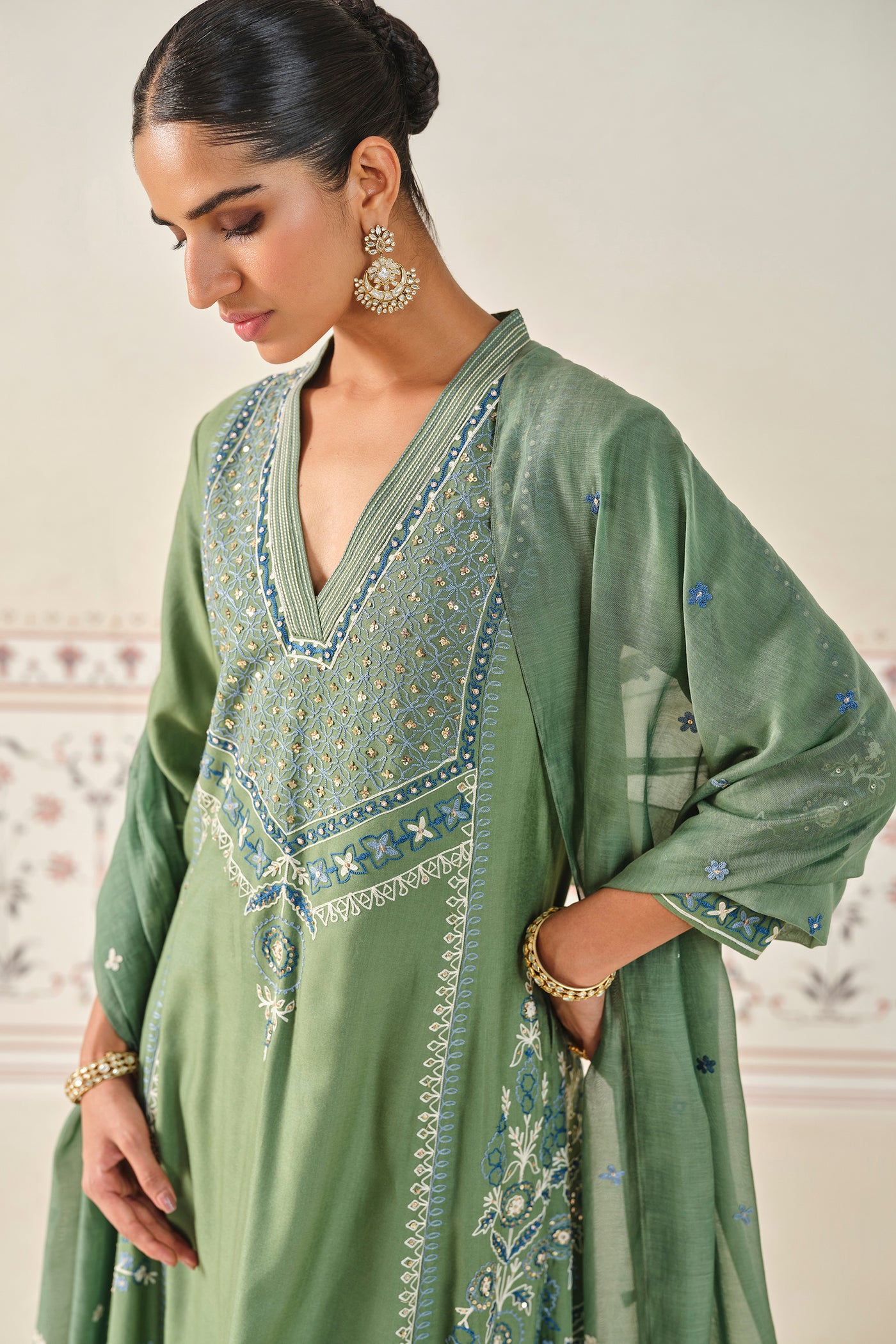 Anita Dongre Anedya Kantha Silk Suit Set indian designer wear online shopping melange singapore