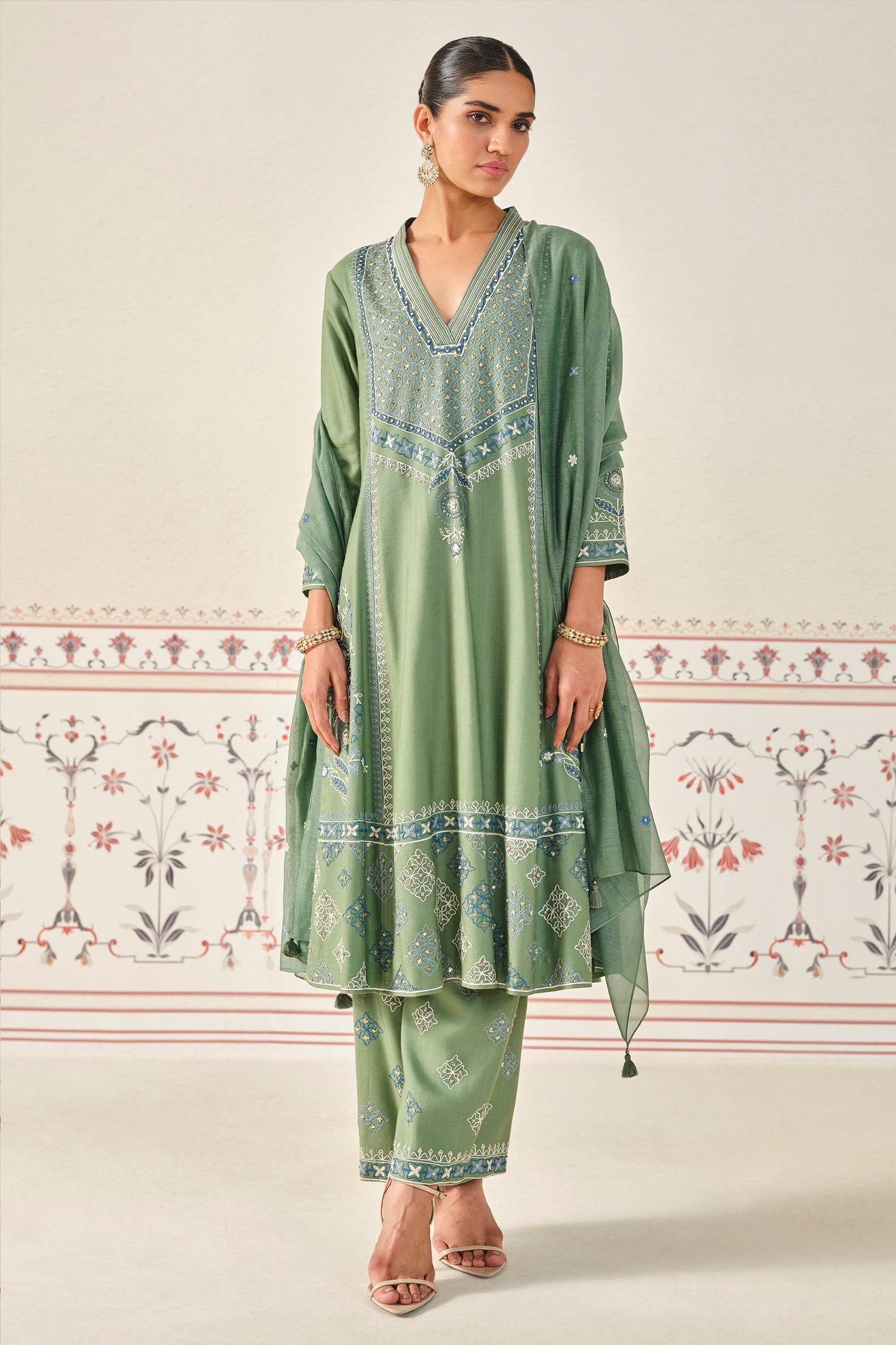 Anita Dongre Anedya Kantha Silk Suit Set indian designer wear online shopping melange singapore