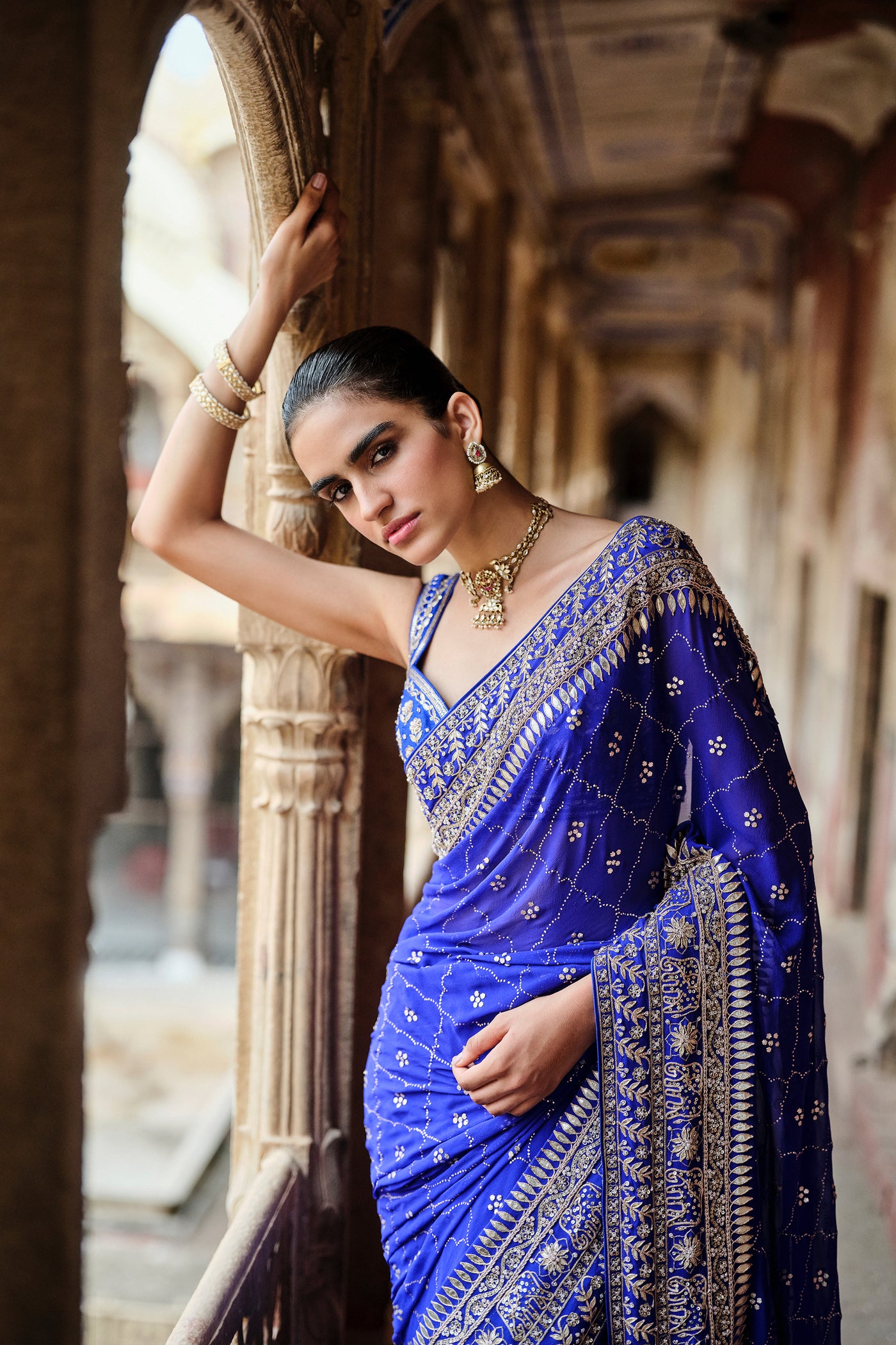 Anita Dongre Anushna Handcrafted Badla Georgette Saree indian designer wear online shopping melange singapore