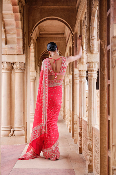 Anita Dongre Anushna Handcrafted Badla Georgette Saree Red indian designer wear online shopping melange singapore