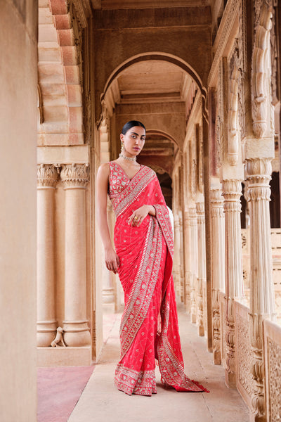 Anita Dongre Anushna Handcrafted Badla Georgette Saree Red indian designer wear online shopping melange singapore