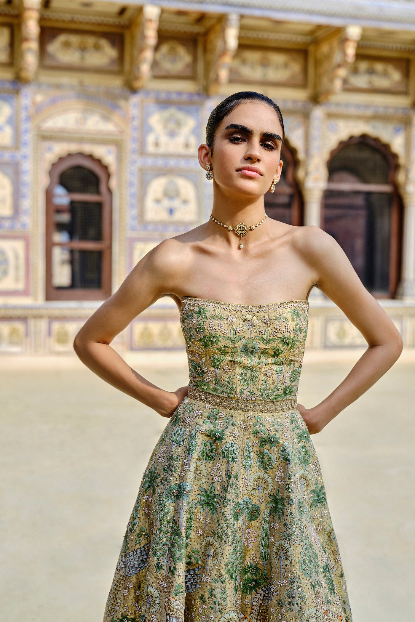 Anita Dongre Avasa Hand-painted Pichhwai Silk Dress indian designer wear online shopping melange singapore