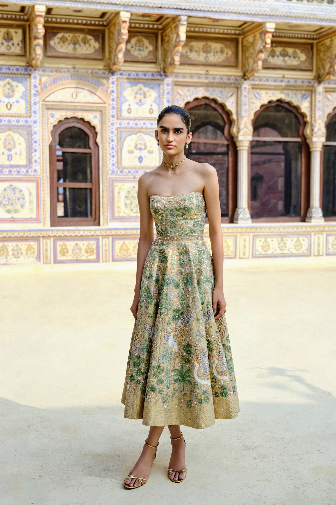 Anita Dongre Avasa Hand-painted Pichhwai Silk Dress indian designer wear online shopping melange singapore