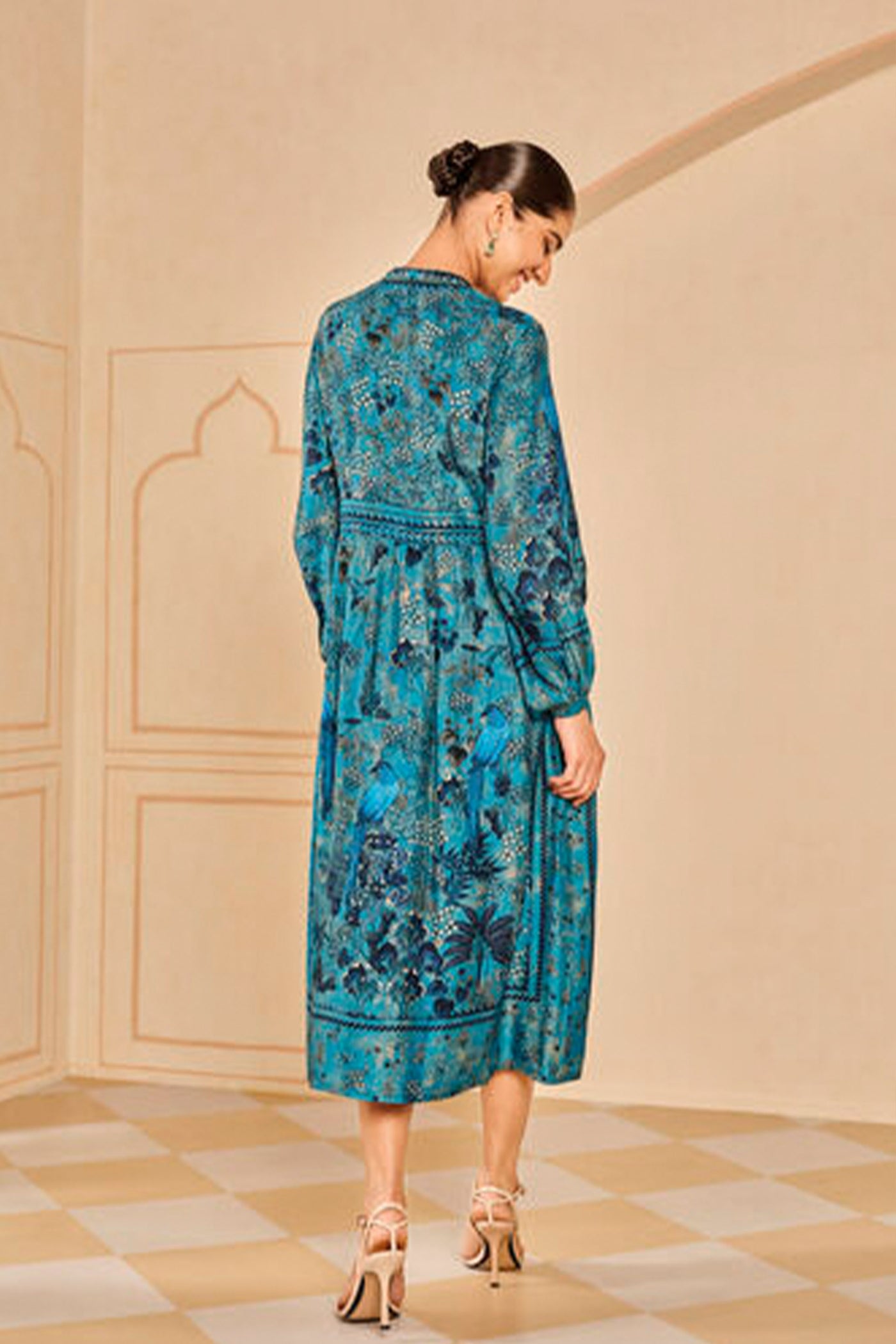 Anita Dongre Avis Printed Silk Dress Blue indian designer wear online shopping melange singapore