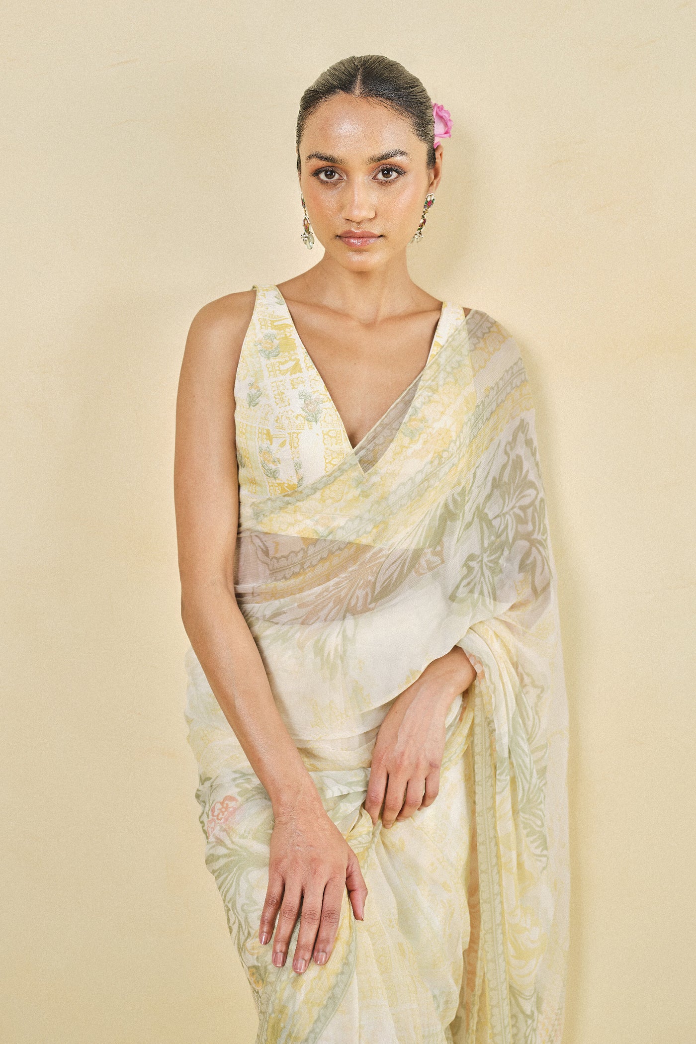 Anita Dongre Cerrado Lyocell Saree Yellow indian designer wear online shopping melange singapore